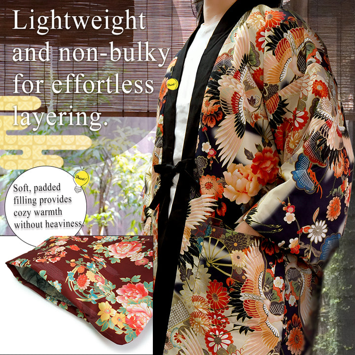 Reversible Women’s Hanten Jacket – Lightweight & Cozy Japanese Kimono Haori Winter Jacket Coat Outerwear