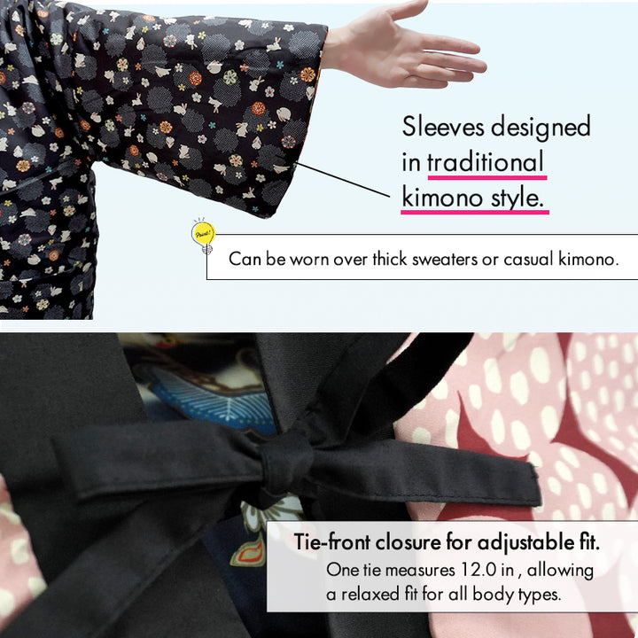 Reversible Women’s Hanten Jacket – Lightweight & Cozy Japanese Kimono Haori Winter Jacket Coat Outerwear