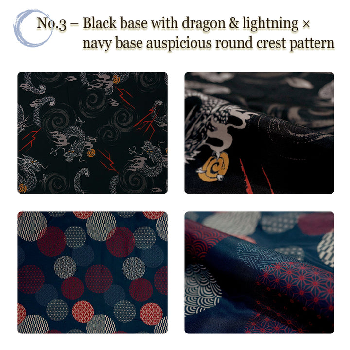 Reversible Japanese Hanten Jacket for Men – Cozy Kimono-Style Coat with Dual Patterns (Black/Blue/Gold)