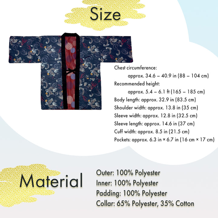 Reversible Japanese Hanten Jacket for Men – Cozy Kimono-Style Coat with Dual Patterns (Black/Blue/Gold)