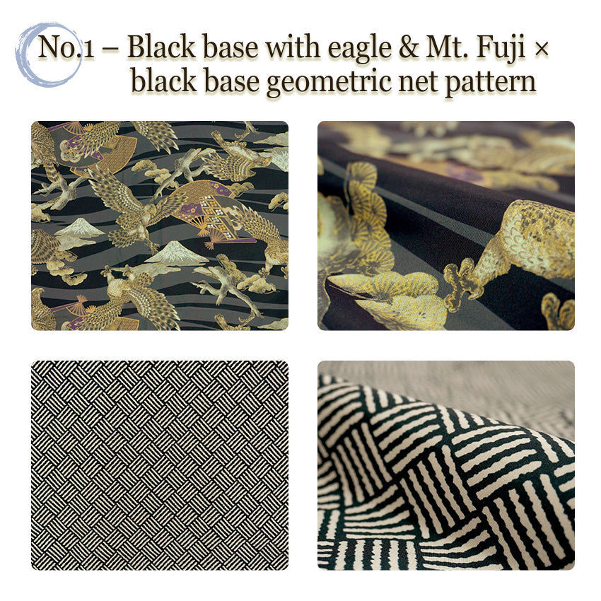 Reversible Japanese Hanten Jacket for Men – Cozy Kimono-Style Coat with Dual Patterns (Black/Blue/Gold)