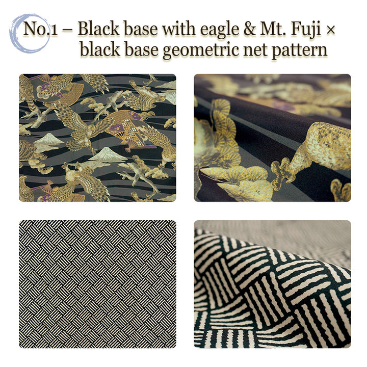 Reversible Japanese Hanten Jacket for Men – Cozy Kimono-Style Coat with Dual Patterns (Black/Blue/Gold)