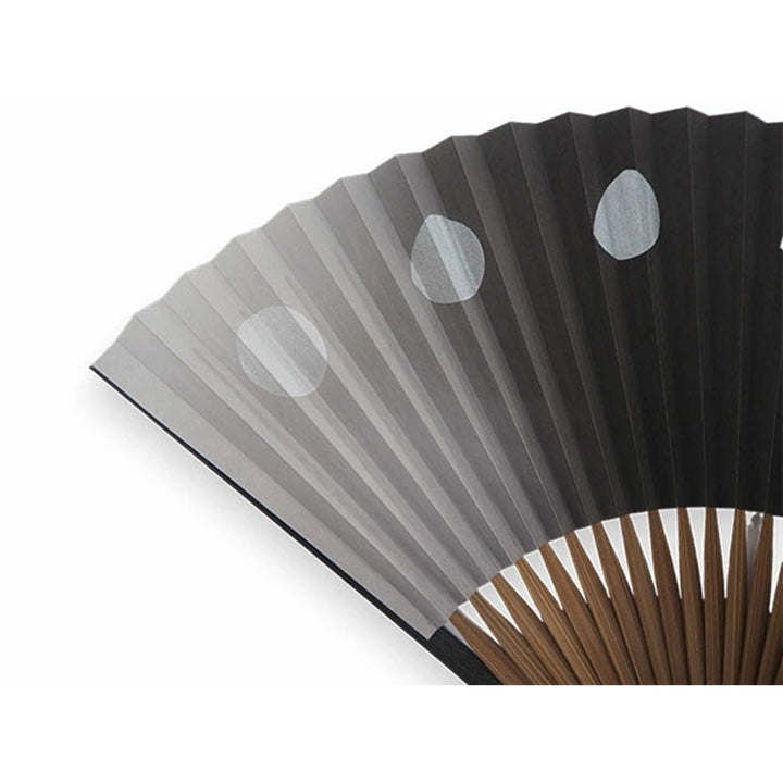 Folding Hand Fan for Men ,Surface Paper, Bamboo Frame, Black base, shimmering silver moons pattern