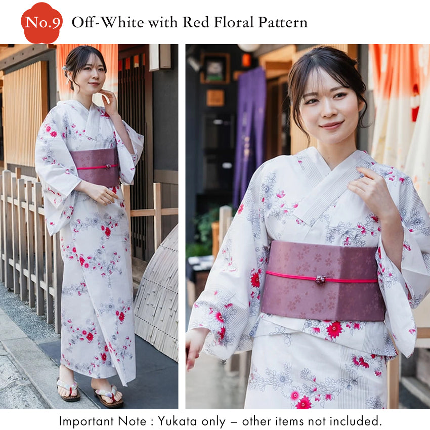 Easy-to-Wear Two-Piece Yukata for Women – Lightweight Japanese Summer Kimono Outfit, Beginner-Friendly, Lily, Grape Motif, Chrysanthemum, Camellia, Floral Pattern
