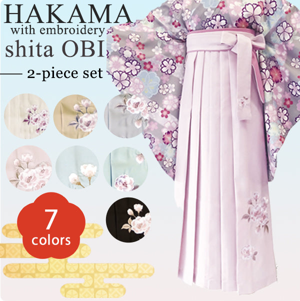 Woman's HAKAMA with embroidery ＆ shita OBI (2-piece set)【S/M/L/LL】