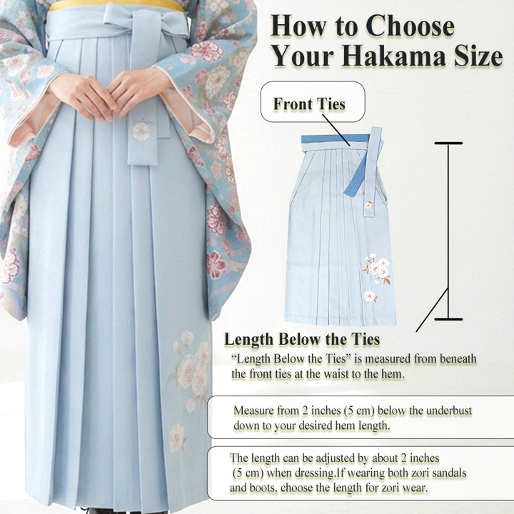Embroidered Japanese Hakama & Matching Obi Set for Women – Soft Pastel Colors, Traditional Graduation & Ceremony Style, Elegant Japanese Formal Wear