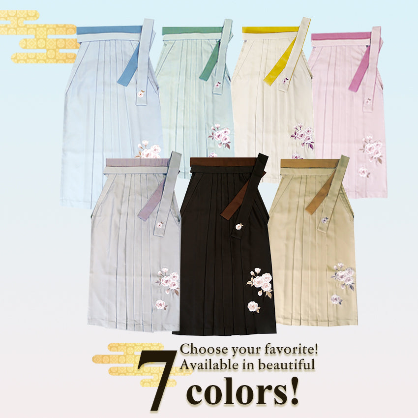 Embroidered Japanese Hakama & Matching Obi Set for Women – Soft Pastel Colors, Traditional Graduation & Ceremony Style, Elegant Japanese Formal Wear