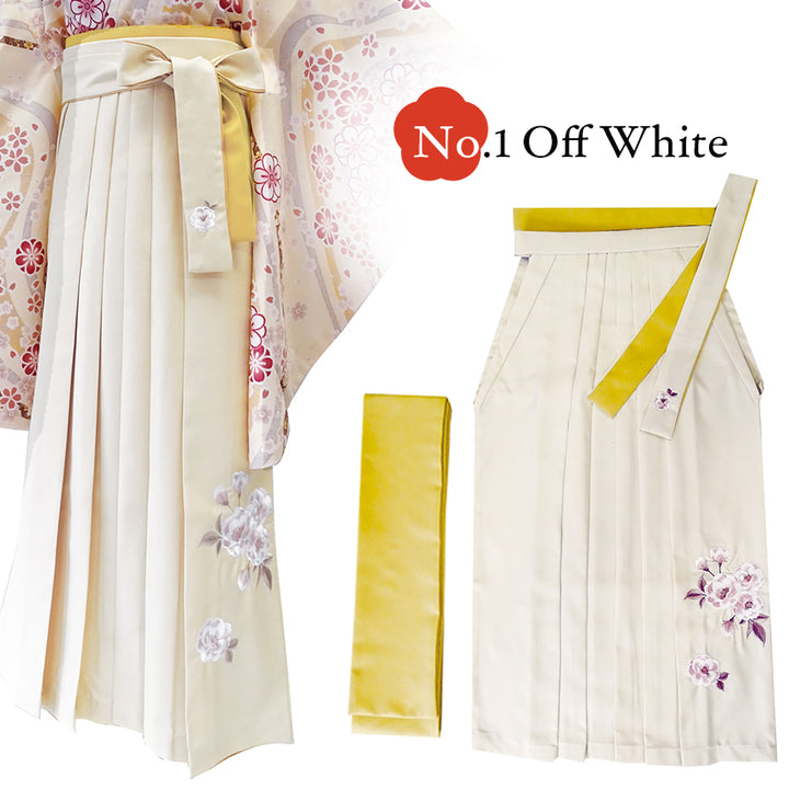 Embroidered Japanese Hakama & Matching Obi Set for Women – Soft Pastel Colors, Traditional Graduation & Ceremony Style, Elegant Japanese Formal Wear