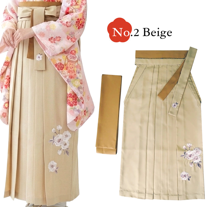 Embroidered Japanese Hakama & Matching Obi Set for Women – Soft Pastel Colors, Traditional Graduation & Ceremony Style, Elegant Japanese Formal Wear