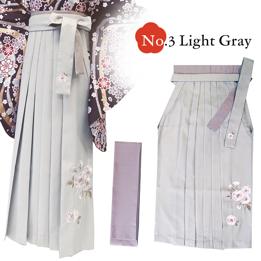 Embroidered Japanese Hakama & Matching Obi Set for Women – Soft Pastel Colors, Traditional Graduation & Ceremony Style, Elegant Japanese Formal Wear