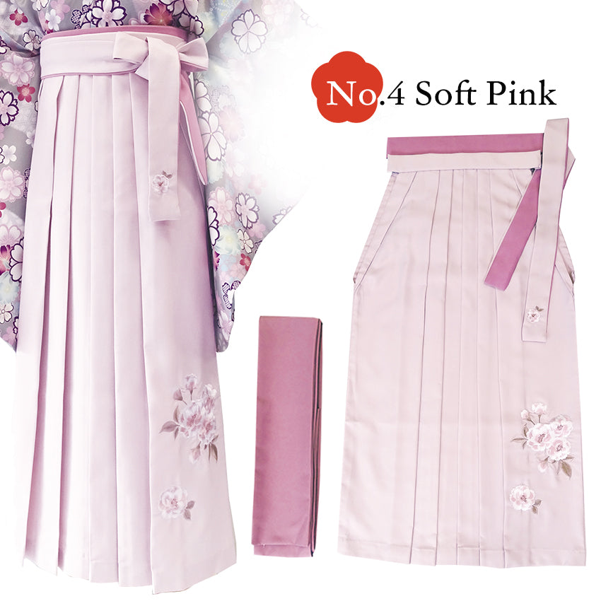 Embroidered Japanese Hakama & Matching Obi Set for Women – Soft Pastel Colors, Traditional Graduation & Ceremony Style, Elegant Japanese Formal Wear
