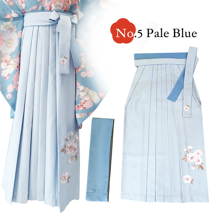 Embroidered Japanese Hakama & Matching Obi Set for Women – Soft Pastel Colors, Traditional Graduation & Ceremony Style, Elegant Japanese Formal Wear
