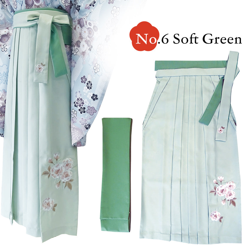 Embroidered Japanese Hakama & Matching Obi Set for Women – Soft Pastel Colors, Traditional Graduation & Ceremony Style, Elegant Japanese Formal Wear