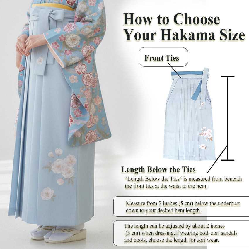 Japanese Washable Hakama & Kimono Set for Women – 6-Piece Complete Graduation Outfit, Ready-to-Wear Traditional Japanese Clothing, Chrysanthemum, Peonies, Cherry blossoms, Floral pattern