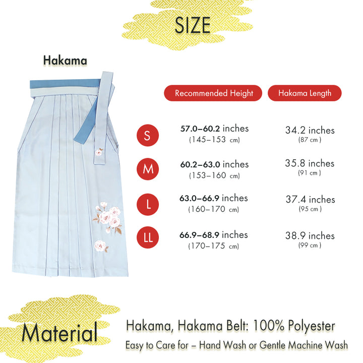 Japanese Washable Hakama & Kimono Set for Women – 6-Piece Complete Graduation Outfit, Ready-to-Wear Traditional Japanese Clothing, Chrysanthemum, Peonies, Cherry blossoms, Floral pattern