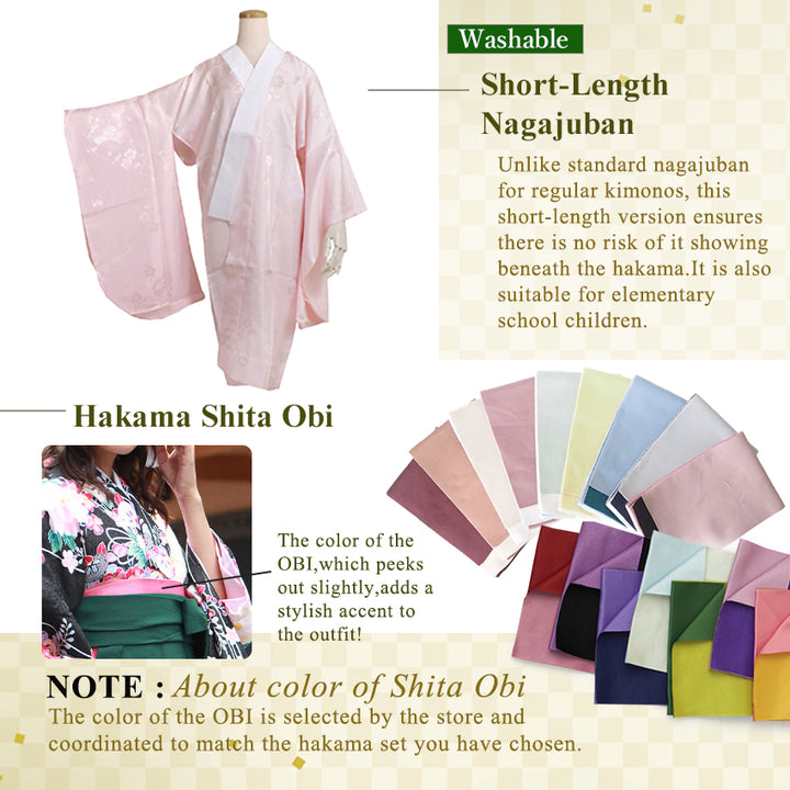 Japanese Washable Hakama & Kimono Set for Women – 6-Piece Complete Graduation Outfit, Ready-to-Wear Traditional Japanese Clothing, Chrysanthemum, Peonies, Cherry blossoms, Floral pattern