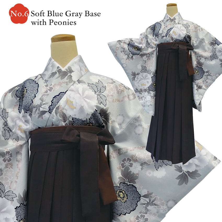 Japanese Nisyakusode Kimono Set for Women – 4-Piece Washable Graduation & Photoshoot Outfit, traditional Japanese Kimono, Chrysanthemum, Peonies, Cherry blossoms, Floral pattern