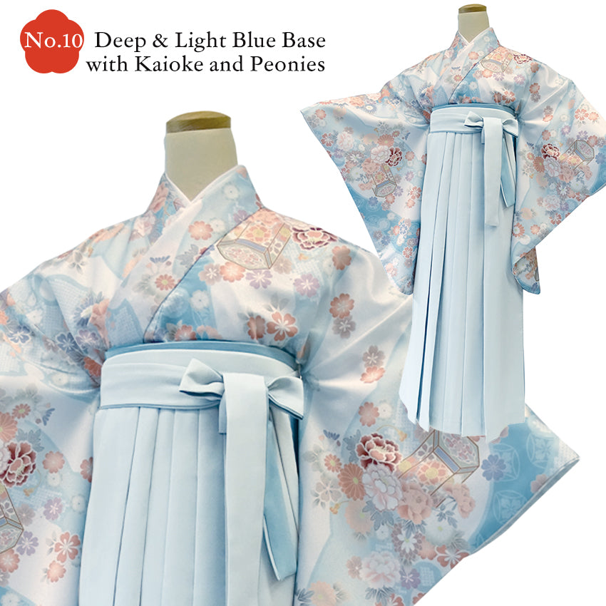 Japanese Nisyakusode Kimono Set for Women – 4-Piece Washable Graduation & Photoshoot Outfit, traditional Japanese Kimono, Chrysanthemum, Peonies, Cherry blossoms, Floral pattern