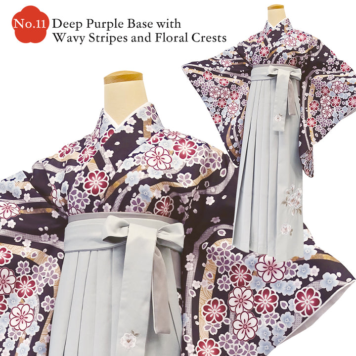 Japanese Nisyakusode Kimono Set for Women – 4-Piece Washable Graduation & Photoshoot Outfit, traditional Japanese Kimono, Chrysanthemum, Peonies, Cherry blossoms, Floral pattern
