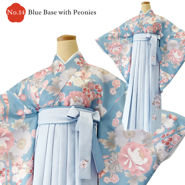 Japanese Nisyakusode Kimono Set for Women – 4-Piece Washable Graduation & Photoshoot Outfit, traditional Japanese Kimono, Chrysanthemum, Peonies, Cherry blossoms, Floral pattern