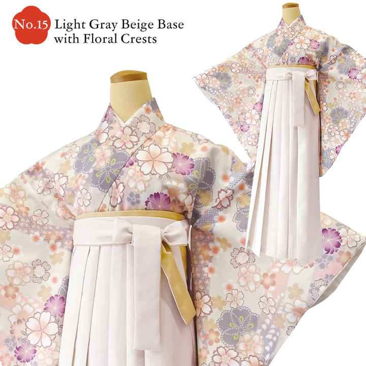 Japanese Nisyakusode Kimono Set for Women – 4-Piece Washable Graduation & Photoshoot Outfit, traditional Japanese Kimono, Chrysanthemum, Peonies, Cherry blossoms, Floral pattern