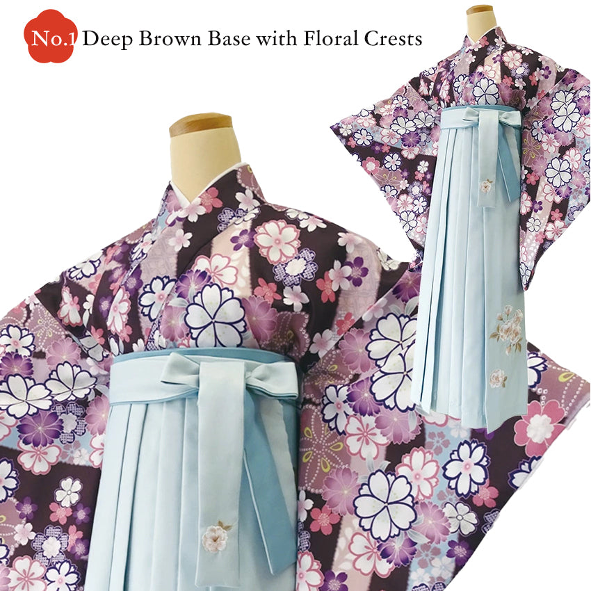 Japanese Nisyakusode Kimono Set for Women – 4-Piece Washable Graduation & Photoshoot Outfit, traditional Japanese Kimono, Chrysanthemum, Peonies, Cherry blossoms, Floral pattern