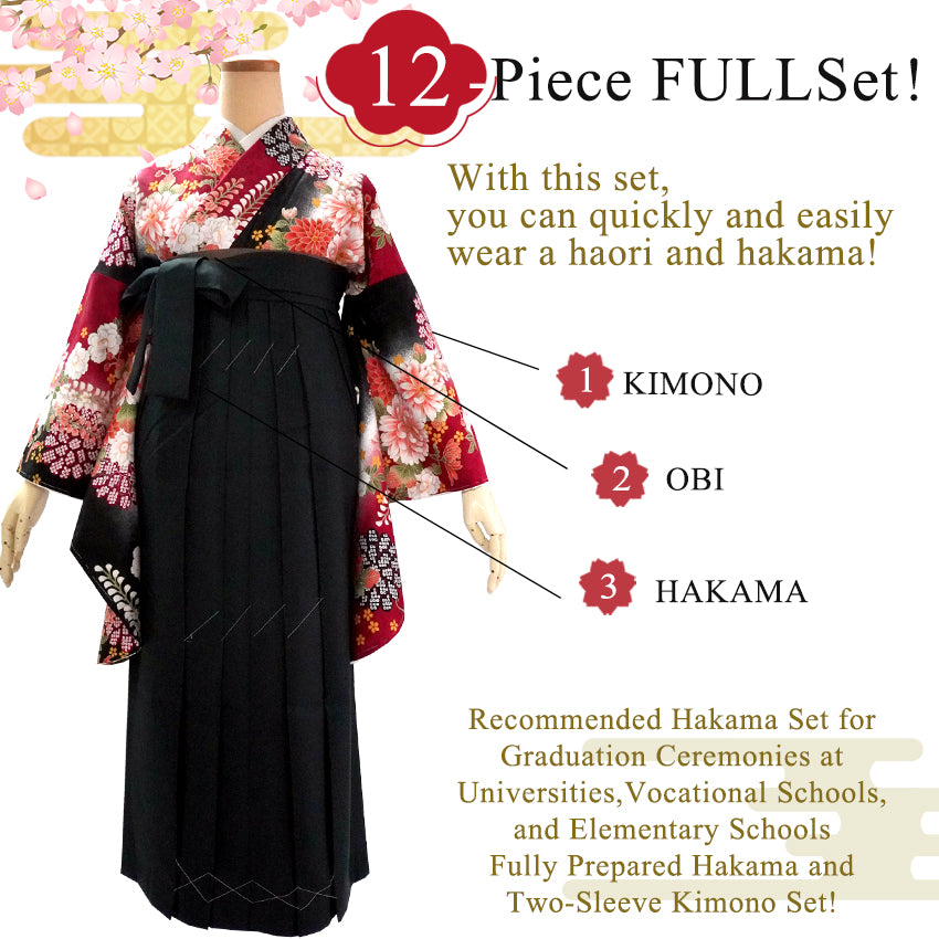 Woman's Kimono and Hakama 12 piecce FULL set