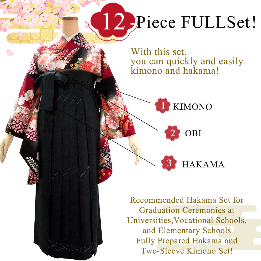 Woman's Kimono and Hakama 12 piecce FULL set