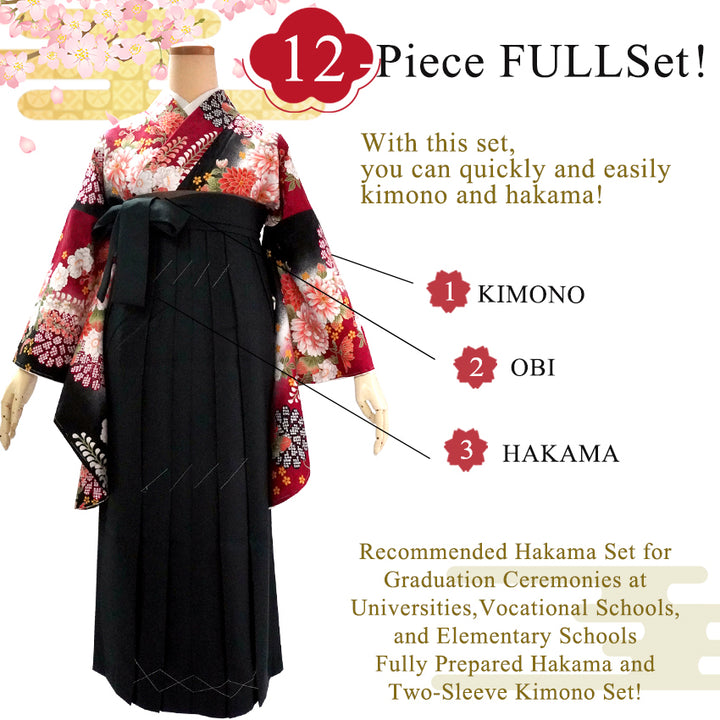 Woman's Kimono and Hakama 12 piecce FULL set