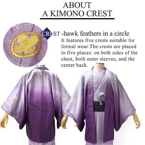 Men's Formal Kimono, Haori, and Hakama 12-Piece FULL Set ＜Purple blur＞