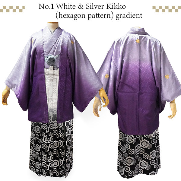 Men's Formal Kimono, Haori, and Hakama 12-Piece FULL Set ＜Purple blur＞