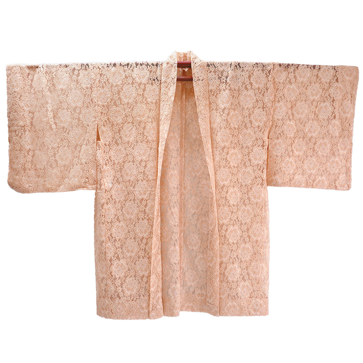 Haori - Lace Kimono Jacket for Women - Lightweight Sheer Soft Coral Pink with Floral Lace Cardigan, The Ultimate Third Piece Layering Cover Up for Spring & Summer