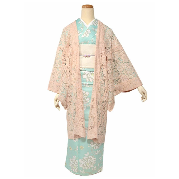 Haori - Lace Kimono Jacket for Women - Lightweight Sheer Soft Coral Pink with Floral Lace Cardigan, The Ultimate Third Piece Layering Cover Up for Spring & Summer