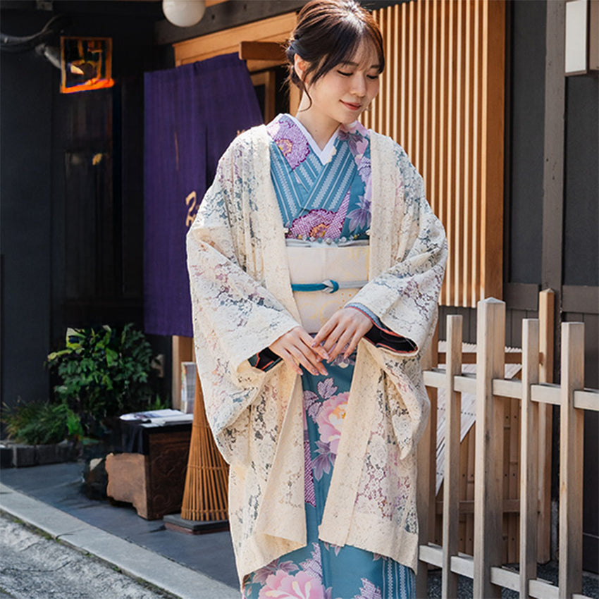 Haori - Lace Kimono Jacket for Women - Lightweight Sheer Ivory Cream with Floral Lace Cardigan, The Ultimate Third Piece Layering Cover Up for Spring & Summer