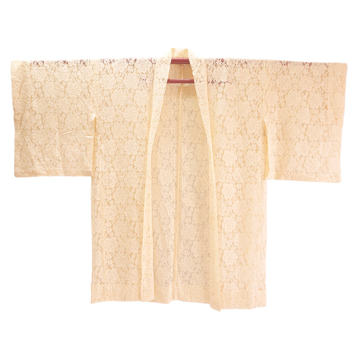 Haori - Lace Kimono Jacket for Women - Lightweight Sheer Ivory Cream with Floral Lace Cardigan, The Ultimate Third Piece Layering Cover Up for Spring & Summer