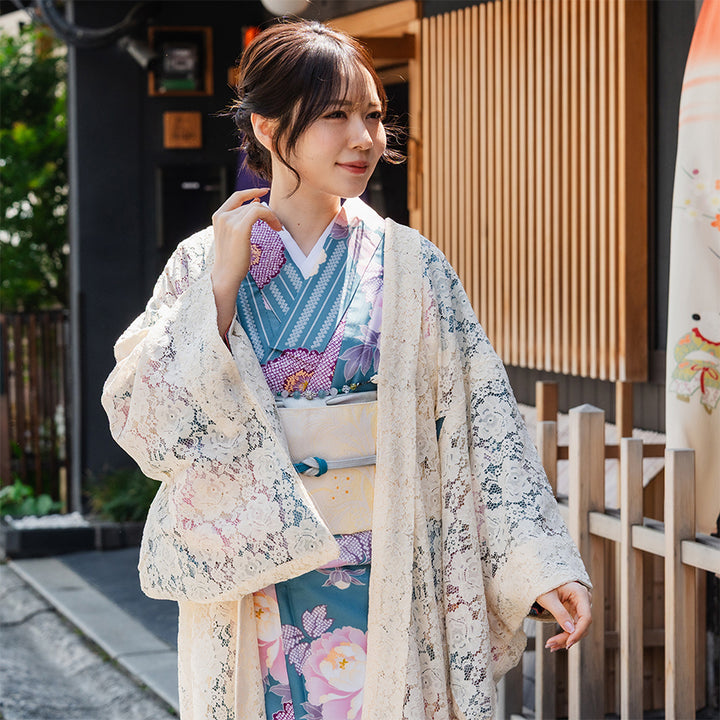 Haori - Lace Kimono Jacket for Women - Lightweight Sheer Ivory Cream with Floral Lace Cardigan, The Ultimate Third Piece Layering Cover Up for Spring & Summer