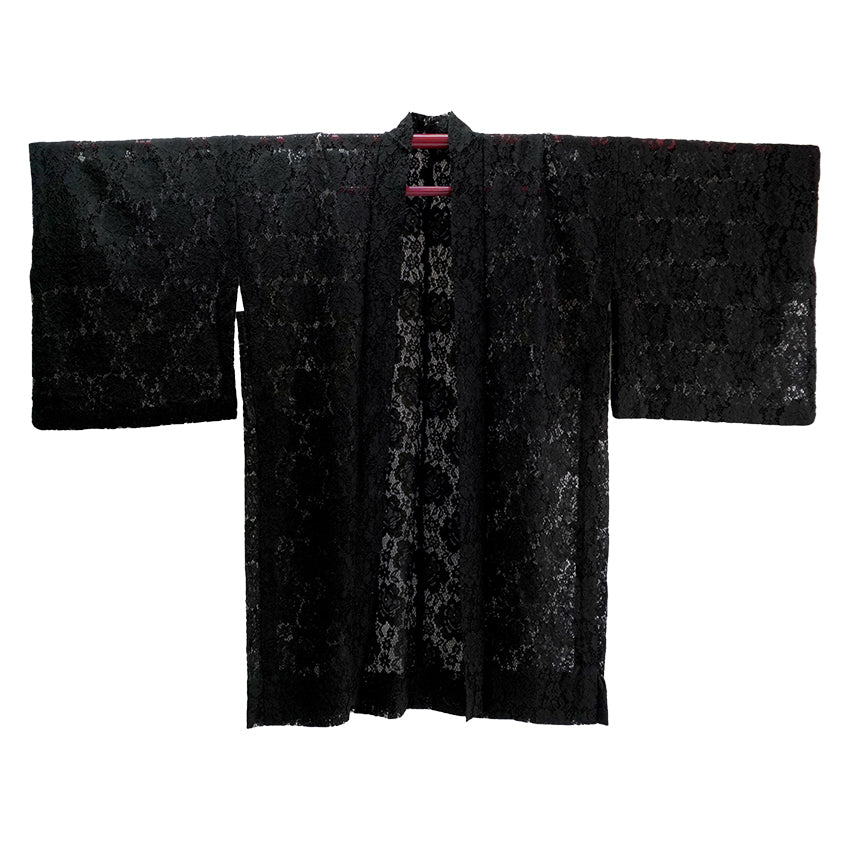 Haori - Lace Kimono Jacket for Women - Lightweight Sheer Midnight Black with Floral Lace Cardigan, The Ultimate Third Piece Layering Cover Up for Spring & Summer