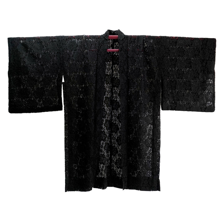 Haori - Lace Kimono Jacket for Women - Lightweight Sheer Midnight Black with Floral Lace Cardigan, The Ultimate Third Piece Layering Cover Up for Spring & Summer