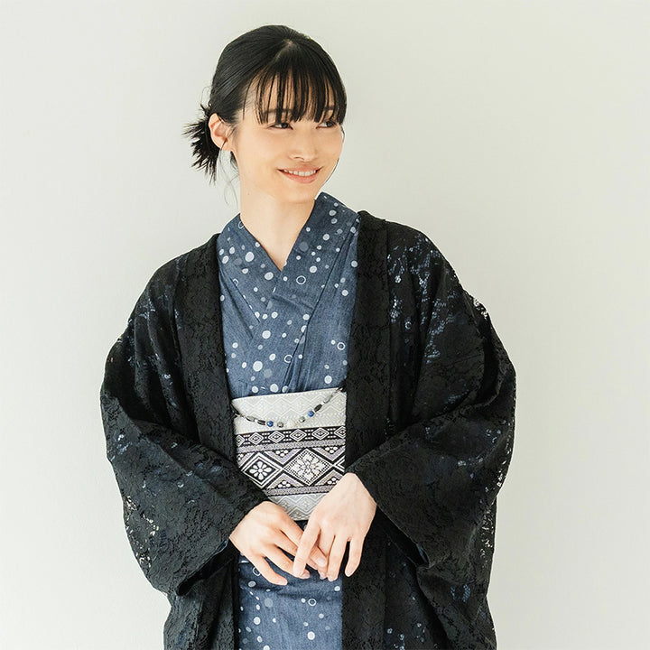 Haori - Lace Kimono Jacket for Women - Lightweight Sheer Midnight Black with Floral Lace Cardigan, The Ultimate Third Piece Layering Cover Up for Spring & Summer