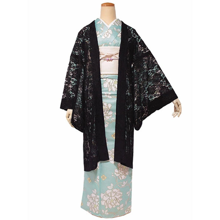 Haori - Lace Kimono Jacket for Women - Lightweight Sheer Midnight Black with Floral Lace Cardigan, The Ultimate Third Piece Layering Cover Up for Spring & Summer
