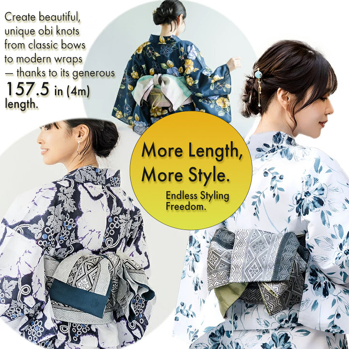 Reversible Half-Width Obi Belt for Women – 2-in-1 Japanese Yukata & Kimono Accessory, Floral & Dot Designs, Lightweight Polyester