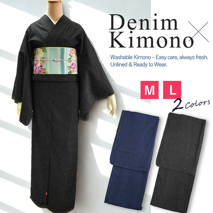 Denim Kimono for Women – Washable Casual Japanese Kimono - Navy and Black base, Lightweight Soft Cotton, Easy to Wear, Modern Everyday Style