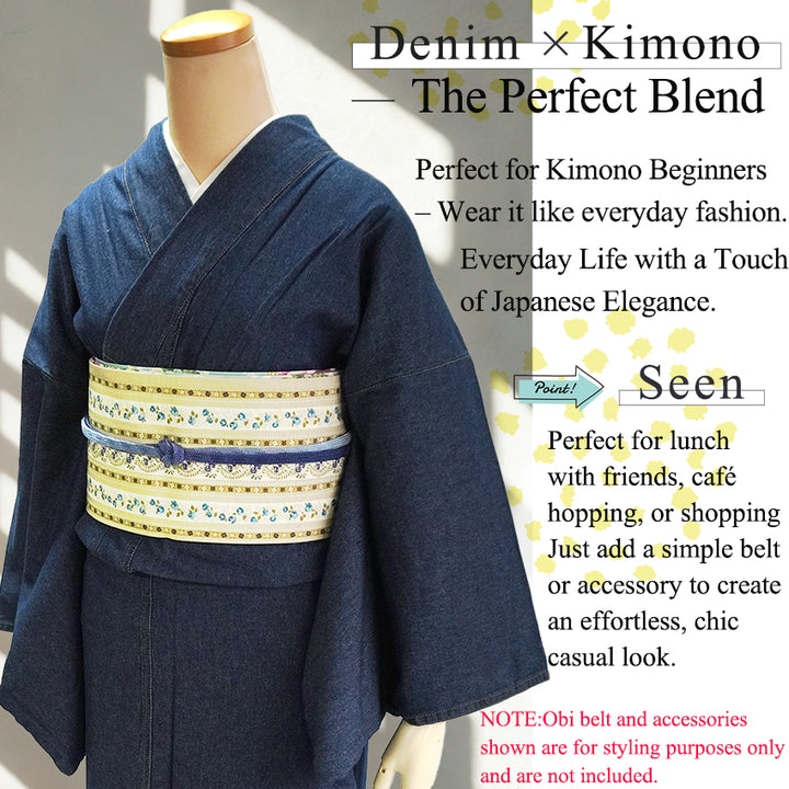 Denim Kimono for Women – Washable Casual Japanese Kimono - Navy and Black base, Lightweight Soft Cotton, Easy to Wear, Modern Everyday Style