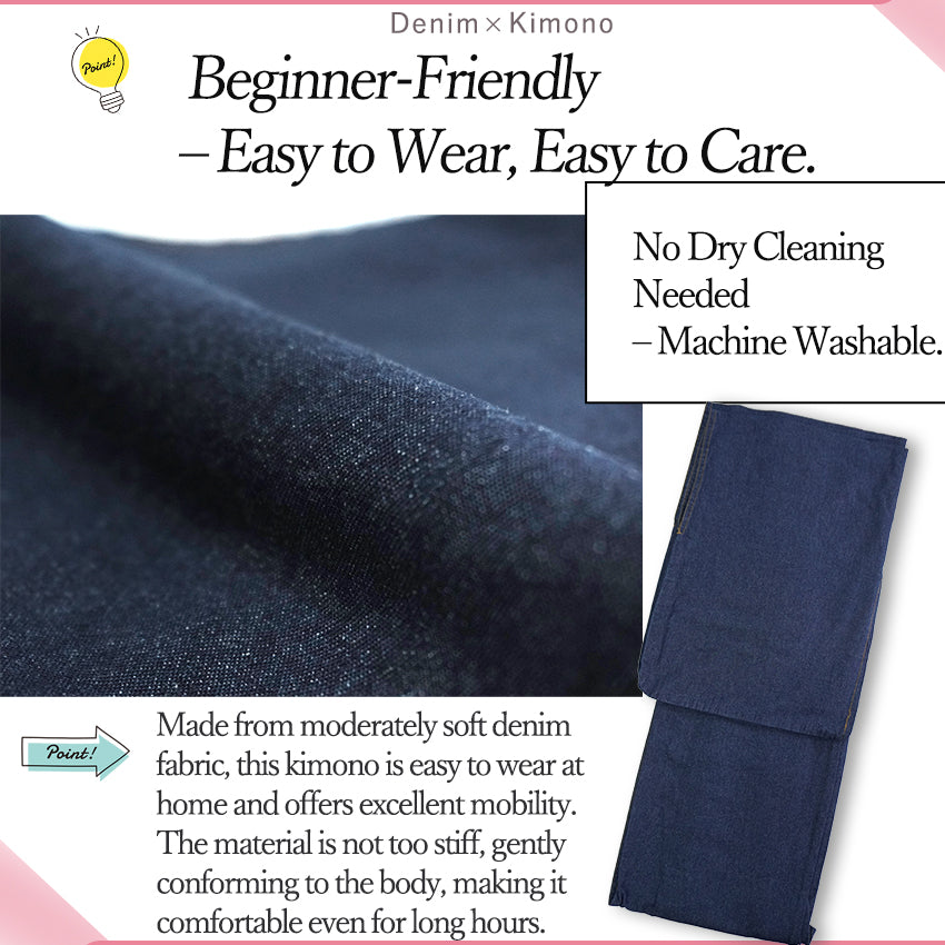 Denim Kimono for Women – Washable Casual Japanese Kimono - Navy and Black base, Lightweight Soft Cotton, Easy to Wear, Modern Everyday Style