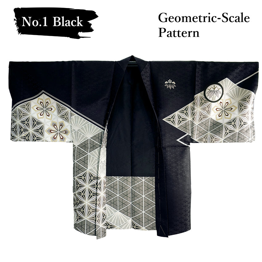 Men’s Geometric‑Scale Pattern Haori Jacket – Traditional Japanese Style in Black or White