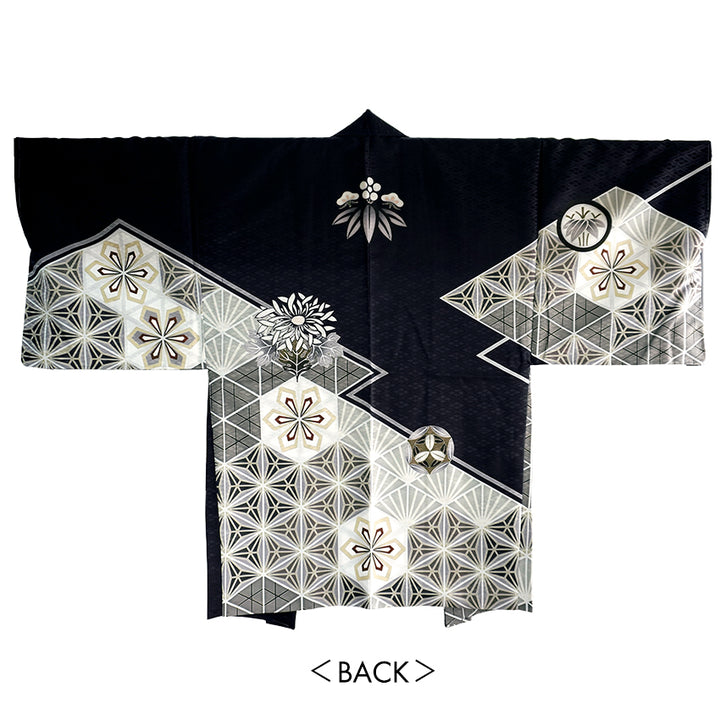 Men’s Geometric‑Scale Pattern Haori Jacket – Traditional Japanese Style in Black or White