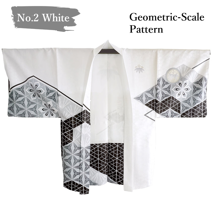 Men’s Geometric‑Scale Pattern Haori Jacket – Traditional Japanese Style in Black or White