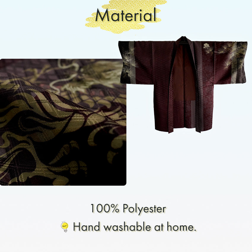 Men’s Pine‑Motif Haori Jacket in Deep Vermilion – Traditional Japanese Kimono Outerwear for Formal & Streetwear