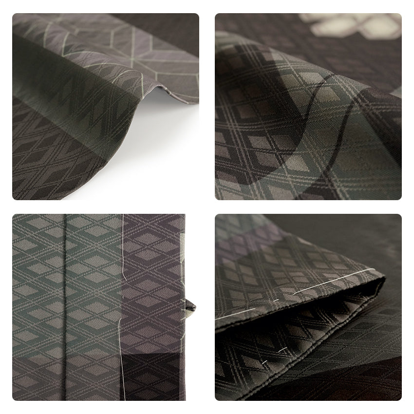 Men’s Khaki Haori Jacket with Geometric “Tanzaku” Stripe Pattern – Modern Japanese Kimono Outerwear