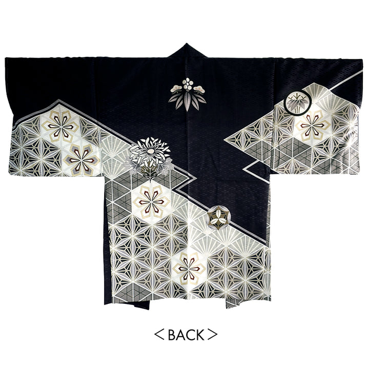 Men’s Haori, Kimono & Hakama 3-Piece Set –  Black & Shilver Traditional Japanese Formal Wear for Graduation, Wedding & Special Occasions